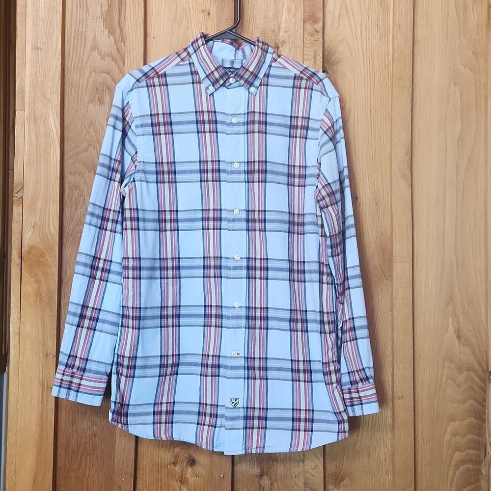 Daniel Cremieux Long Sleeve Button Down 100% Cotton Shirt Medium Blue Red Plaid